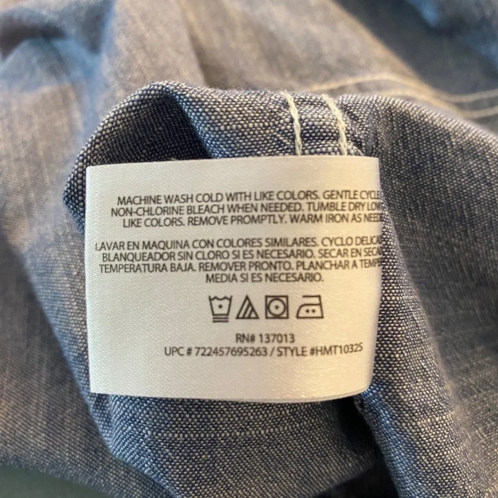 Woolrich Men's Chambray Short Sleeve Button Down Shirt Size Large - Picture 6 of 8